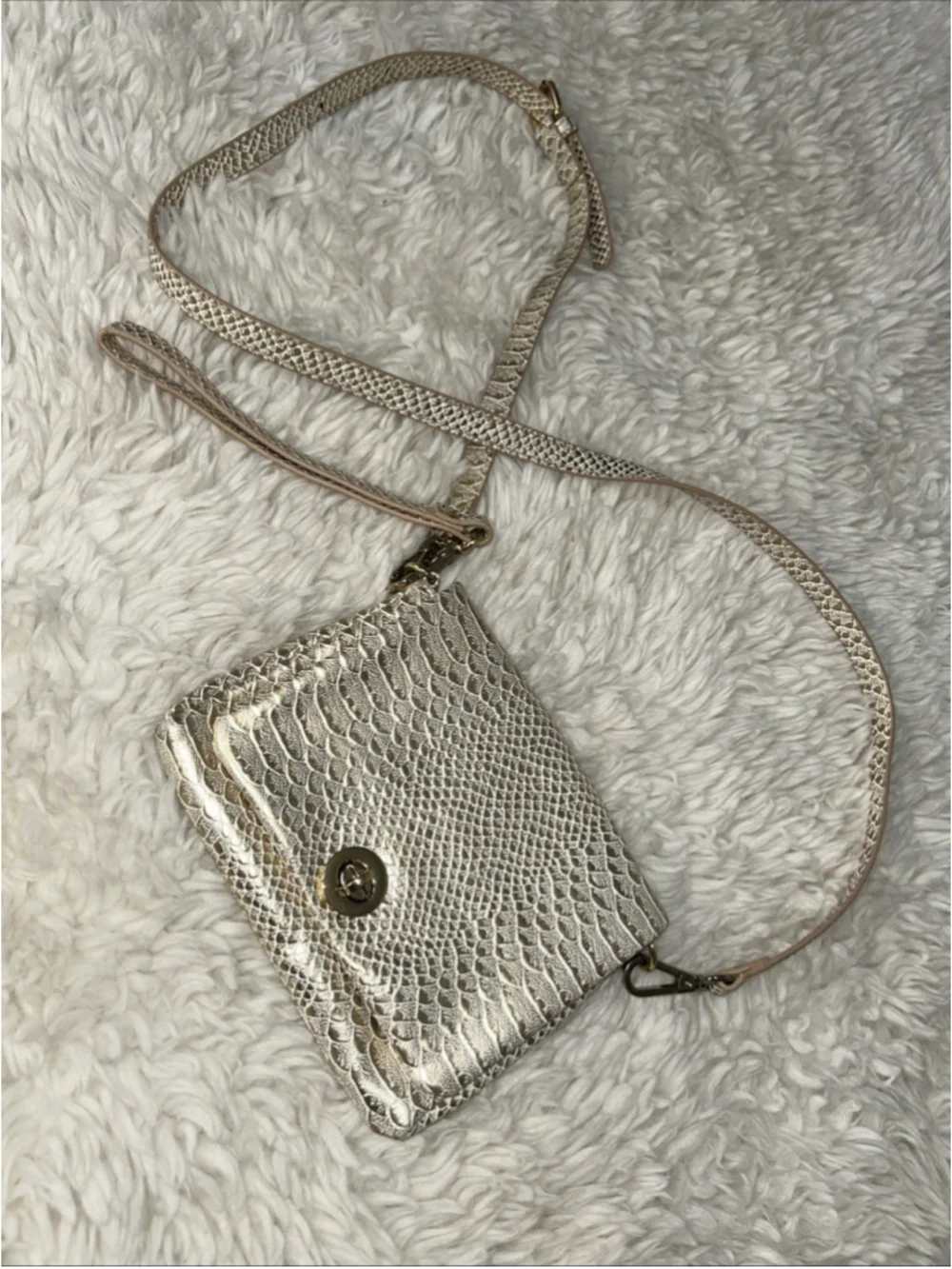 Charming Charlie Gold Snakeskin Pattern Small Crossbody Purse